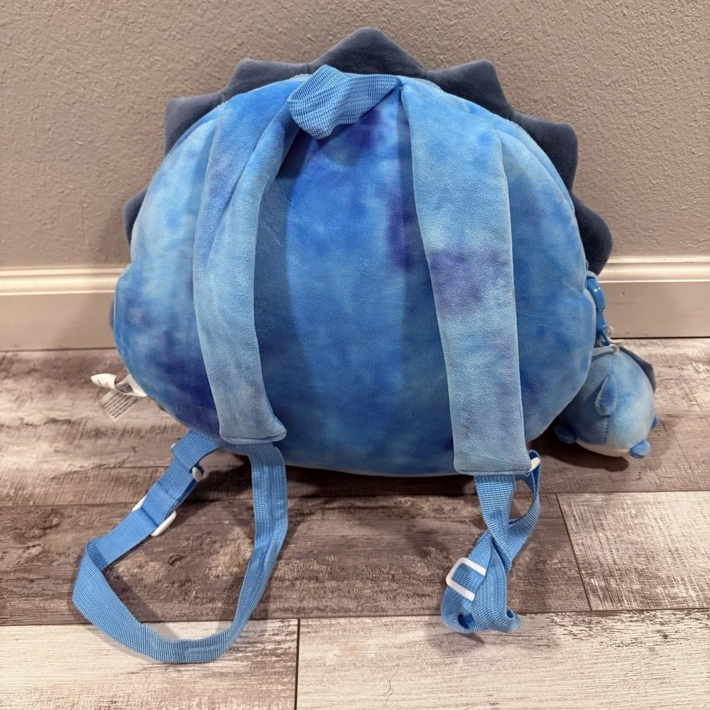 Linzy Plush Triceratops Backpack‎ Blue Tie Dye Dinosaur with Mini Clip Accessory